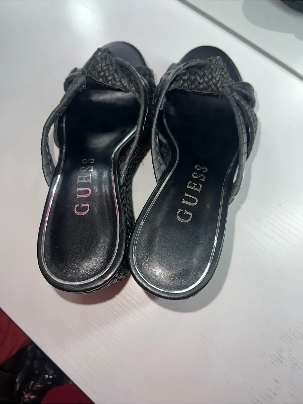 GUESS Black Eveh Knotted Jute Wrapped Platform Wedge Sandals